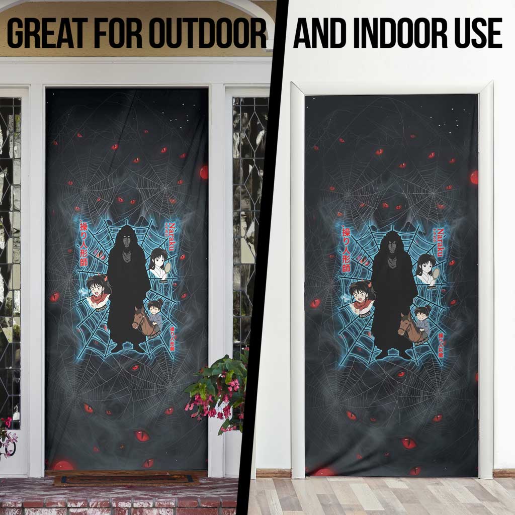 Naraku Inuyasha Series Door Cover Dark Web Anime Style with Fiery Spider and Red Eyes