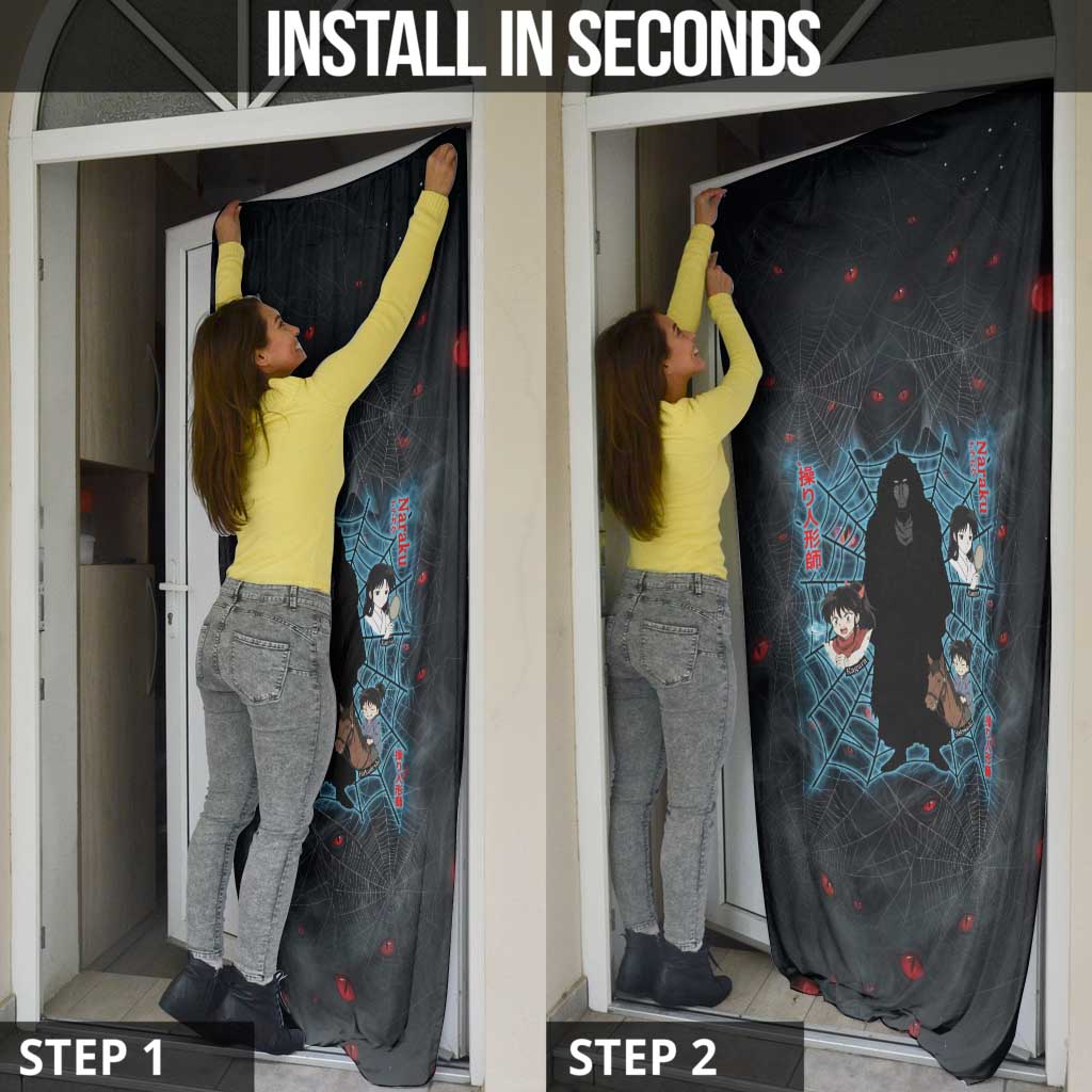Naraku Inuyasha Series Door Cover Dark Web Anime Style with Fiery Spider and Red Eyes