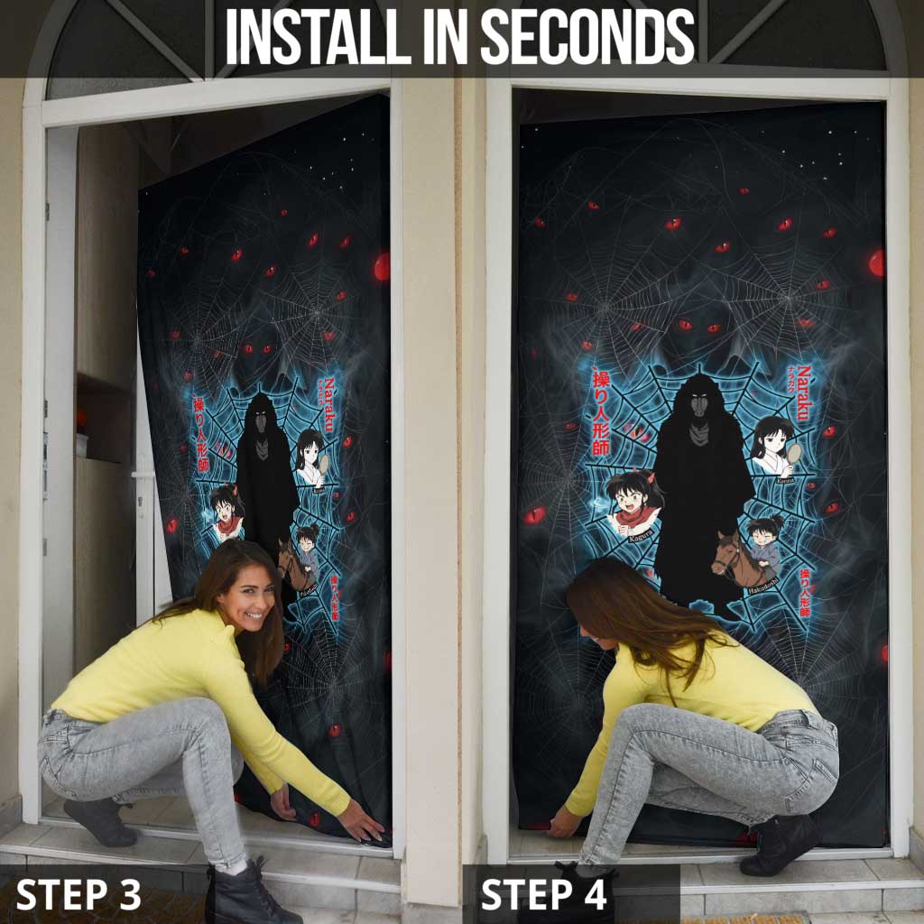 Naraku Inuyasha Series Door Cover Dark Web Anime Style with Fiery Spider and Red Eyes