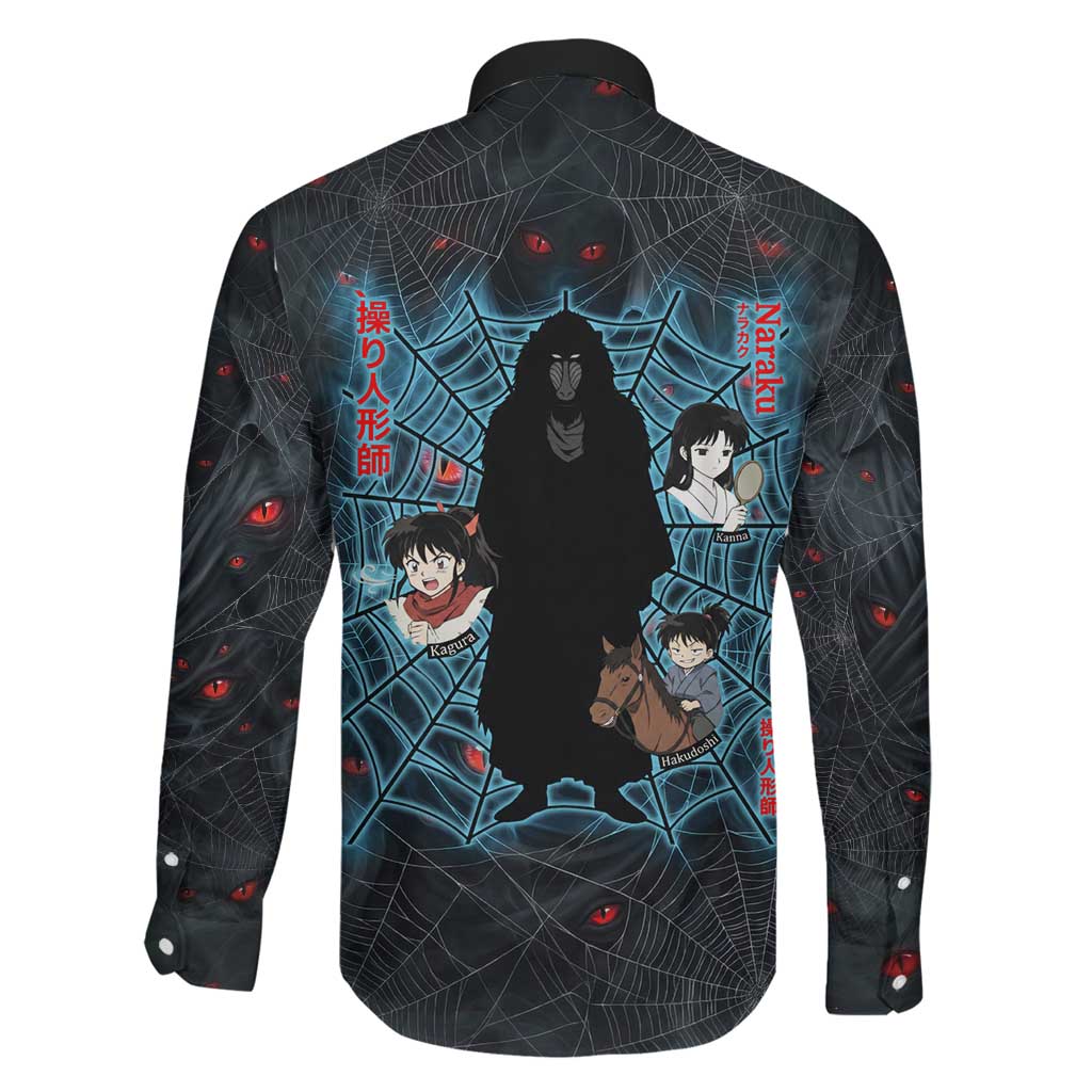 Naraku Inuyasha Series Family Matching Long Sleeve Bodycon Dress and Hawaiian Shirt Dark Web Anime Style with Fiery Spider and Red Eyes