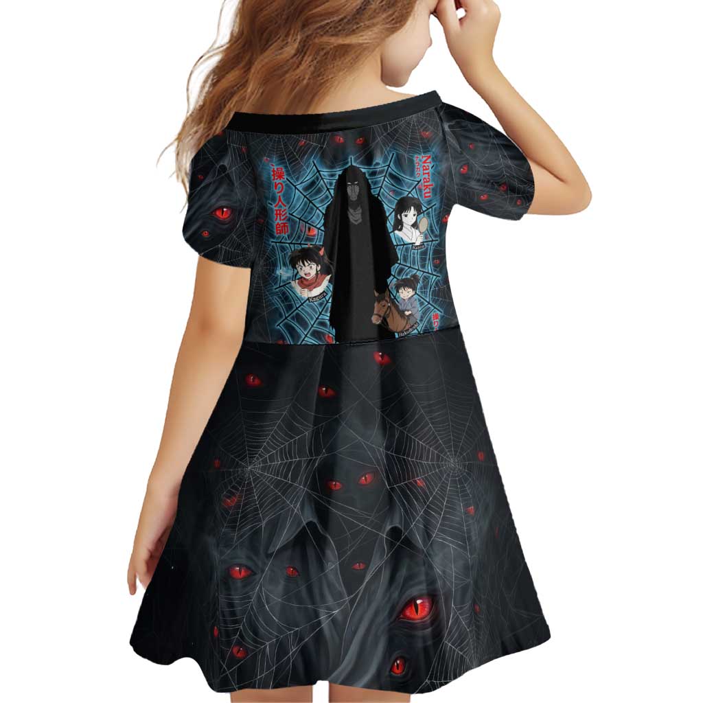 Naraku Inuyasha Series Family Matching Off The Shoulder Long Sleeve Dress and Hawaiian Shirt Dark Web Anime Style with Fiery Spider and Red Eyes