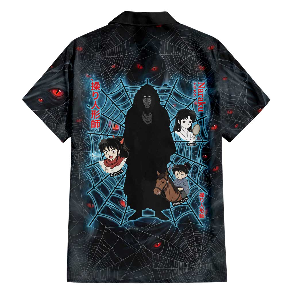 Naraku Inuyasha Series Family Matching Off Shoulder Maxi Dress and Hawaiian Shirt Dark Web Anime Style with Fiery Spider and Red Eyes