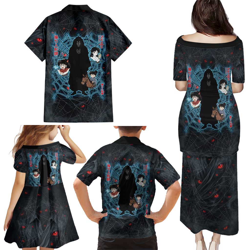 Naraku Inuyasha Series Family Matching Puletasi and Hawaiian Shirt Dark Web Anime Style with Fiery Spider and Red Eyes