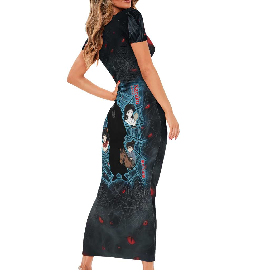 Naraku Inuyasha Series Family Matching Short Sleeve Bodycon Dress and Hawaiian Shirt Dark Web Anime Style with Fiery Spider and Red Eyes