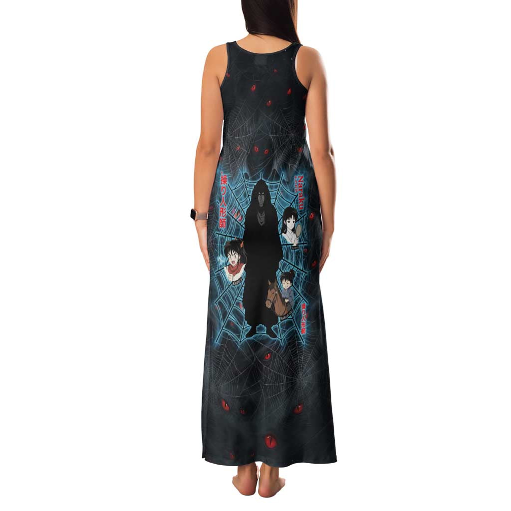 Naraku Inuyasha Series Family Matching Tank Maxi Dress and Hawaiian Shirt Dark Web Anime Style with Fiery Spider and Red Eyes