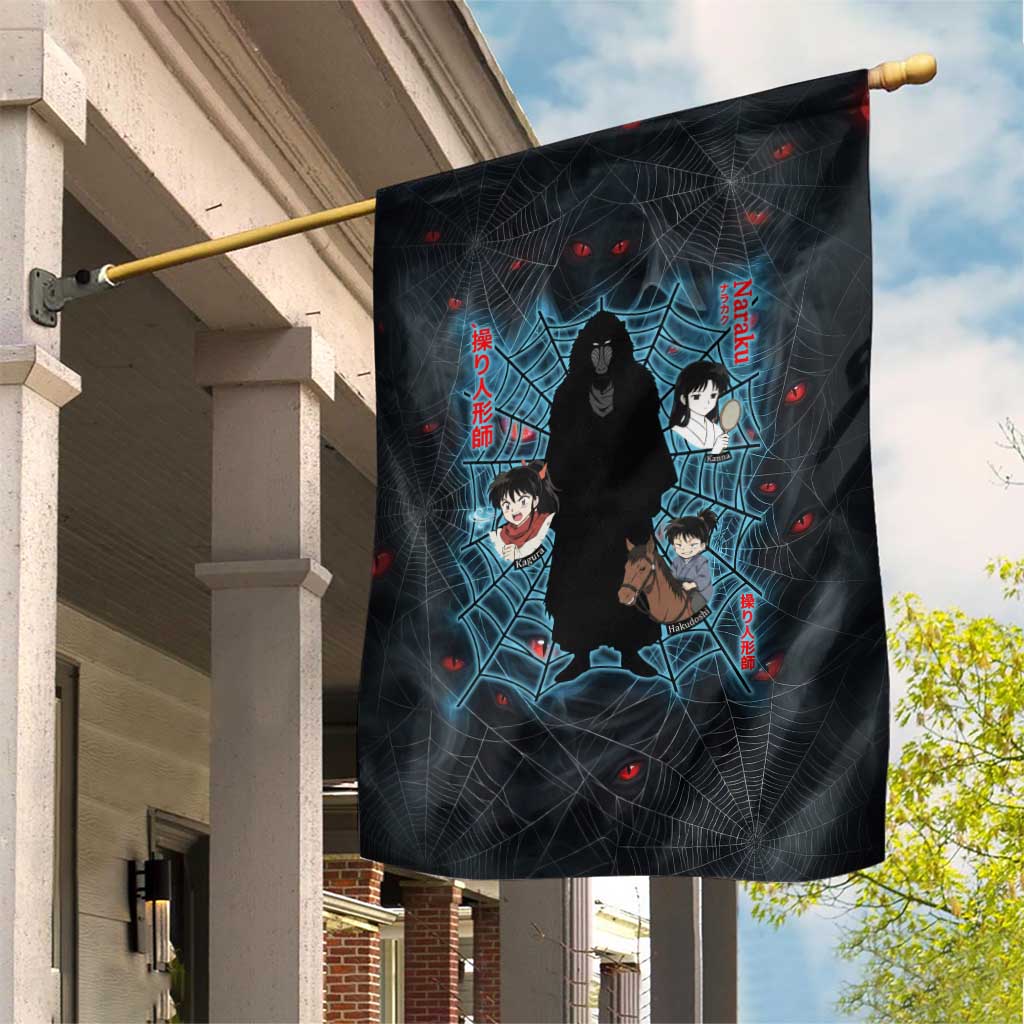 Naraku Inuyasha Series Garden Flag Dark Web Anime Style with Fiery Spider and Red Eyes