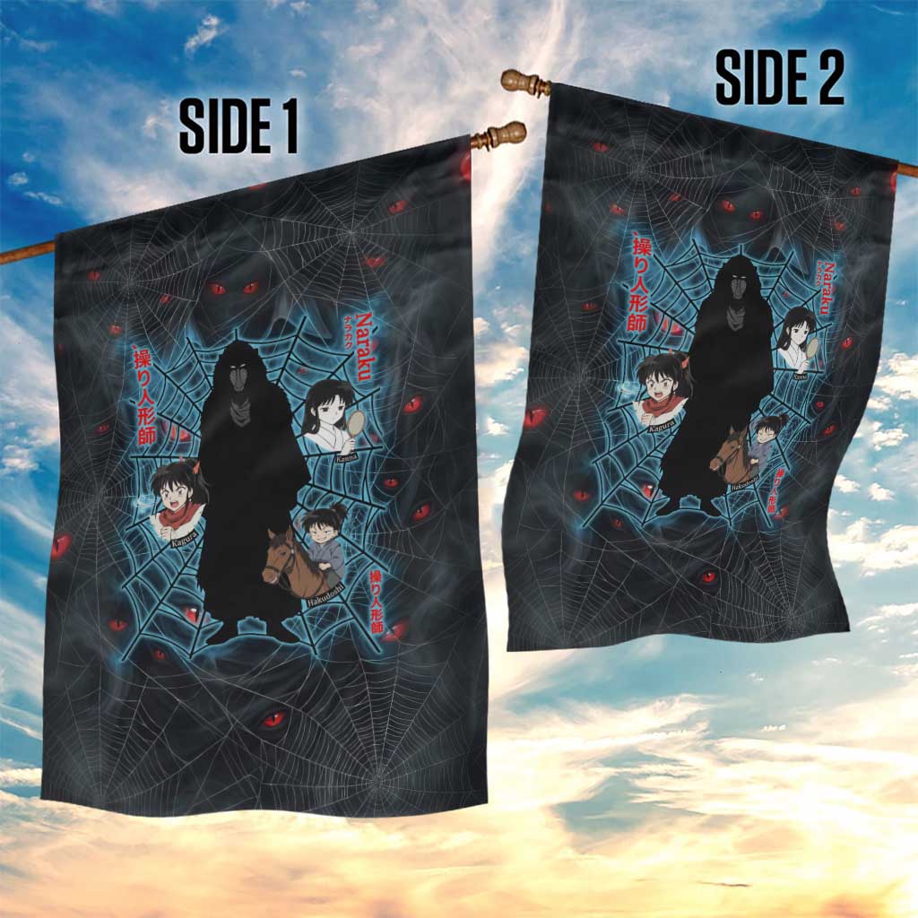 Naraku Inuyasha Series Garden Flag Dark Web Anime Style with Fiery Spider and Red Eyes