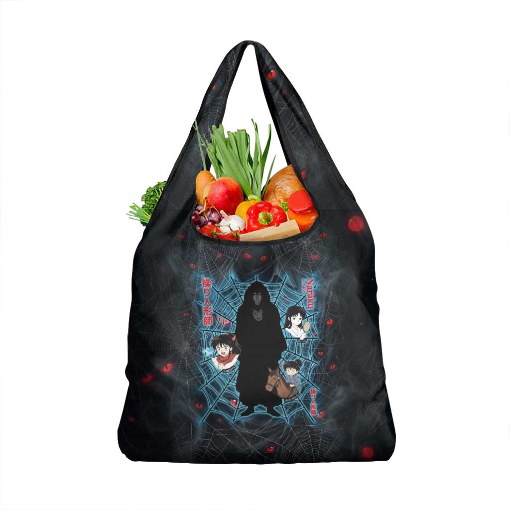 Naraku Inuyasha Series Grocery Bag Dark Web Anime Style with Fiery Spider and Red Eyes