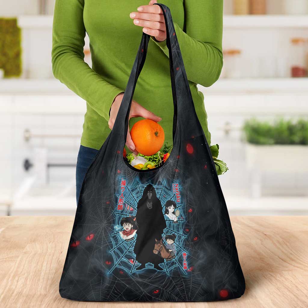 Naraku Inuyasha Series Grocery Bag Dark Web Anime Style with Fiery Spider and Red Eyes