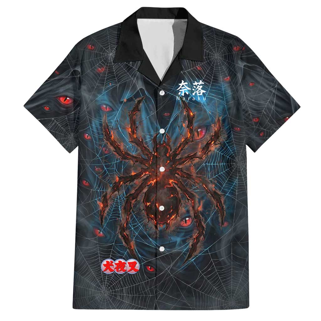 Naraku Inuyasha Series Hawaiian Shirt Dark Web Anime Style with Fiery Spider and Red Eyes