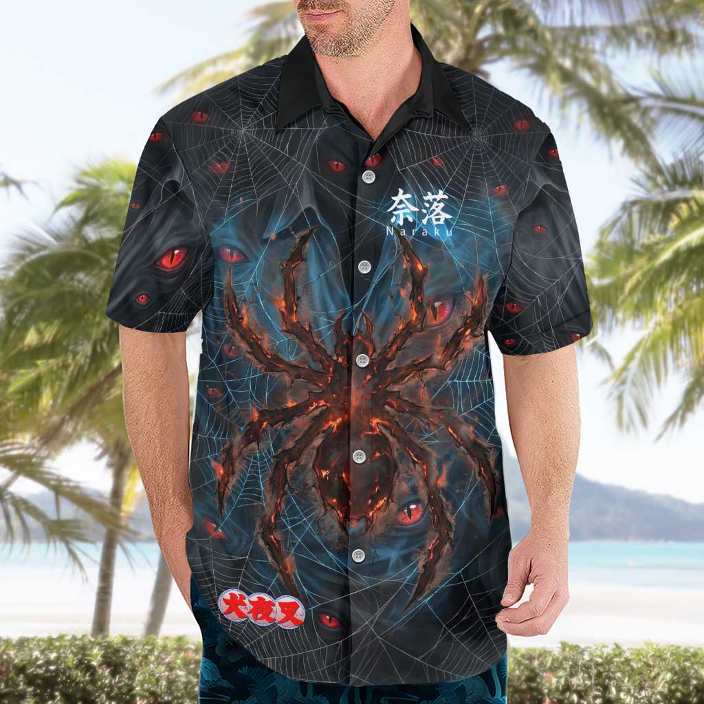 Naraku Inuyasha Series Hawaiian Shirt Dark Web Anime Style with Fiery Spider and Red Eyes