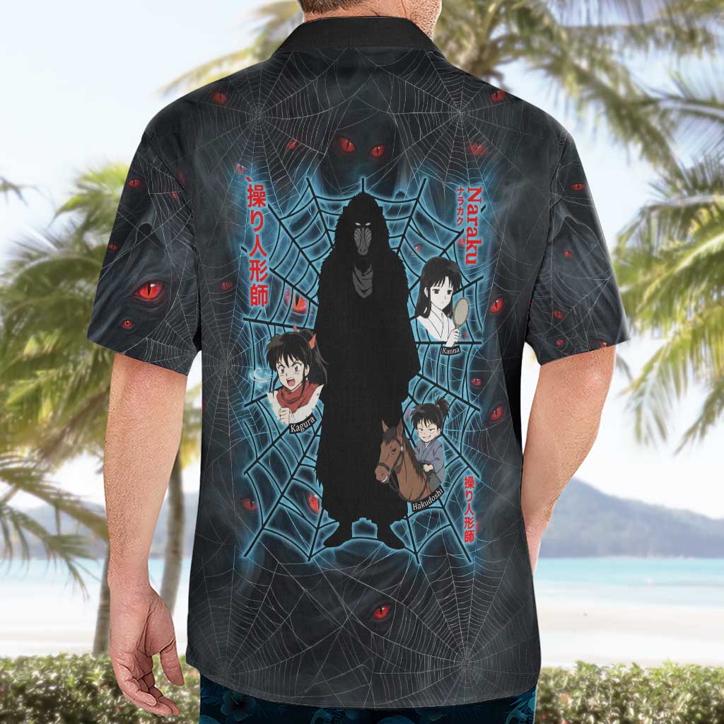 Naraku Inuyasha Series Hawaiian Shirt Dark Web Anime Style with Fiery Spider and Red Eyes