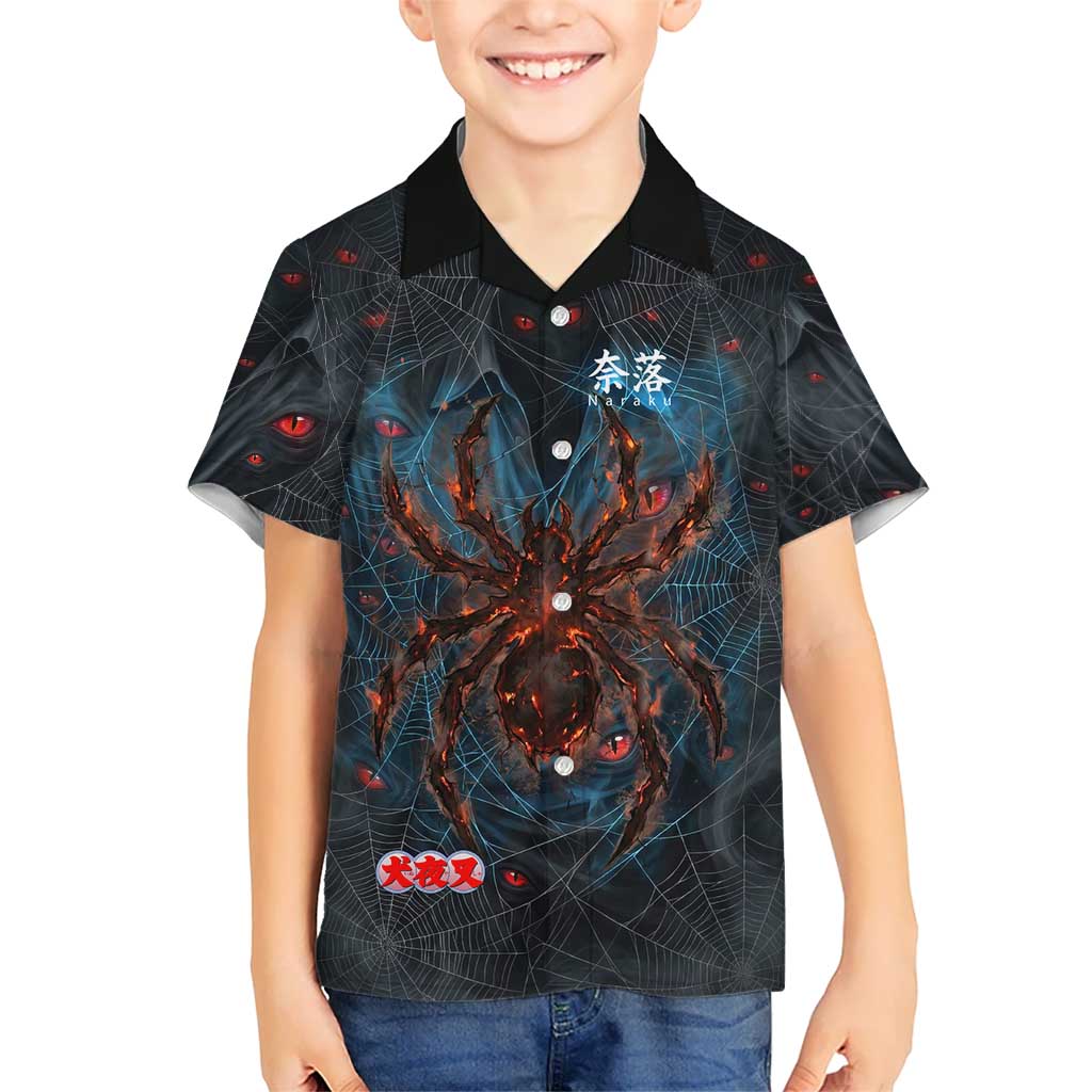 Naraku Inuyasha Series Hawaiian Shirt Dark Web Anime Style with Fiery Spider and Red Eyes