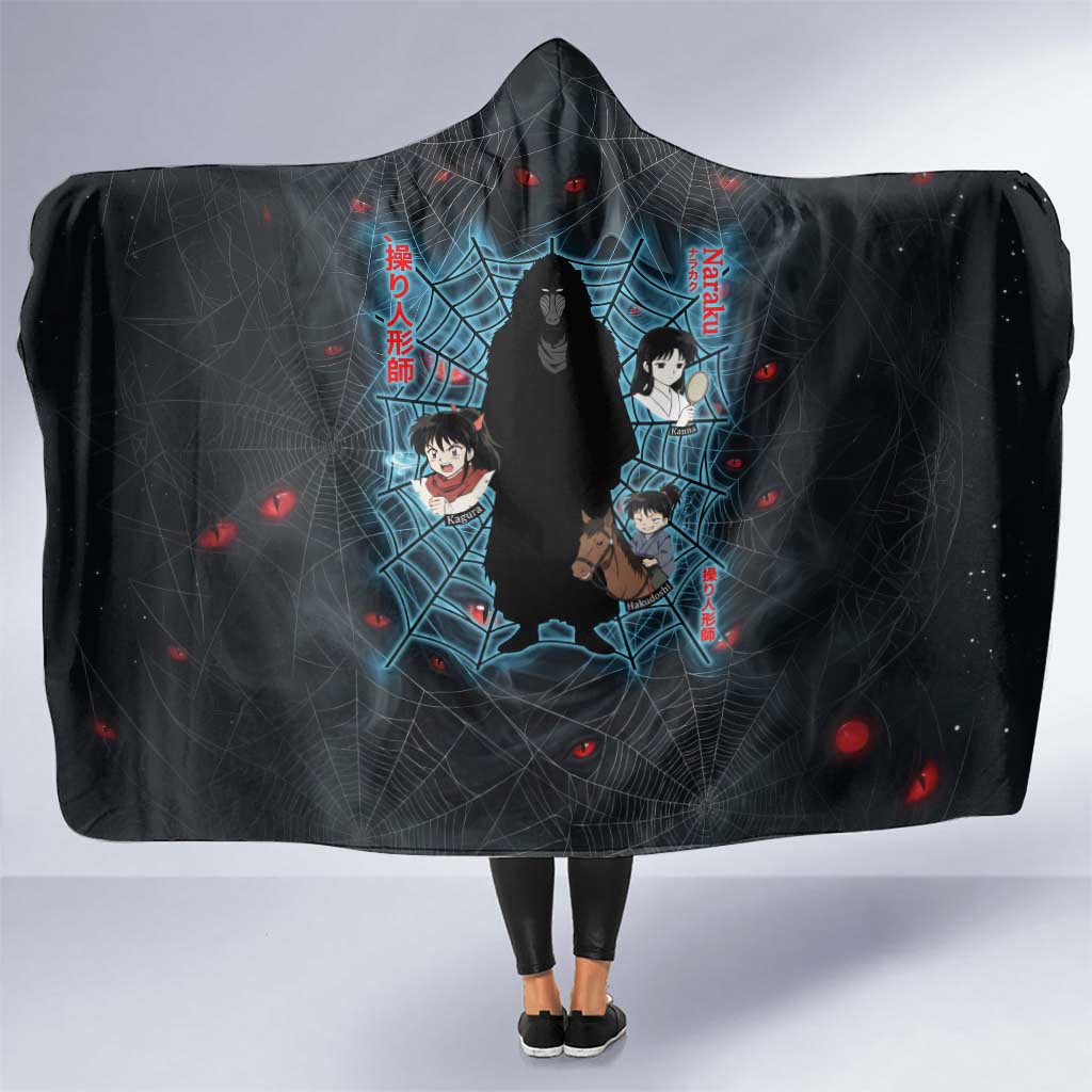 Naraku Inuyasha Series Hooded Blanket Dark Web Anime Style with Fiery Spider and Red Eyes