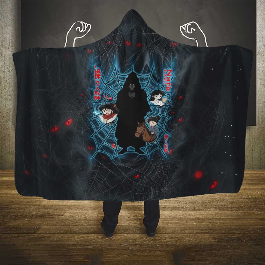 Naraku Inuyasha Series Hooded Blanket Dark Web Anime Style with Fiery Spider and Red Eyes