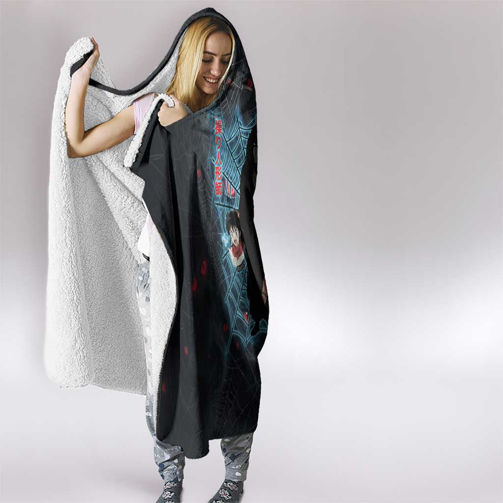 Naraku Inuyasha Series Hooded Blanket Dark Web Anime Style with Fiery Spider and Red Eyes
