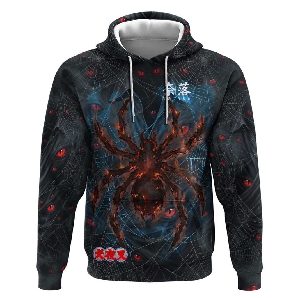 Naraku Inuyasha Series Hoodie Dark Web Anime Style with Fiery Spider and Red Eyes