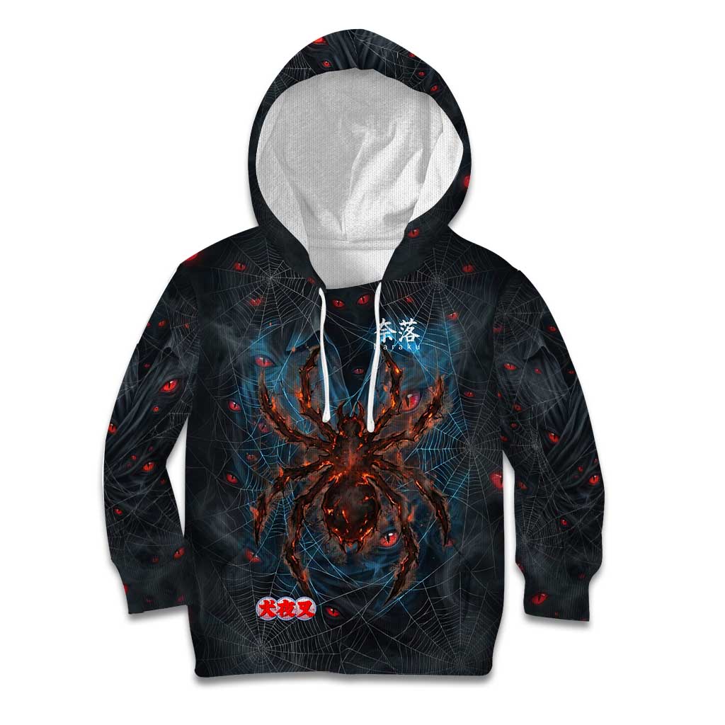 Naraku Inuyasha Series Kid Hoodie Dark Web Anime Style with Fiery Spider and Red Eyes