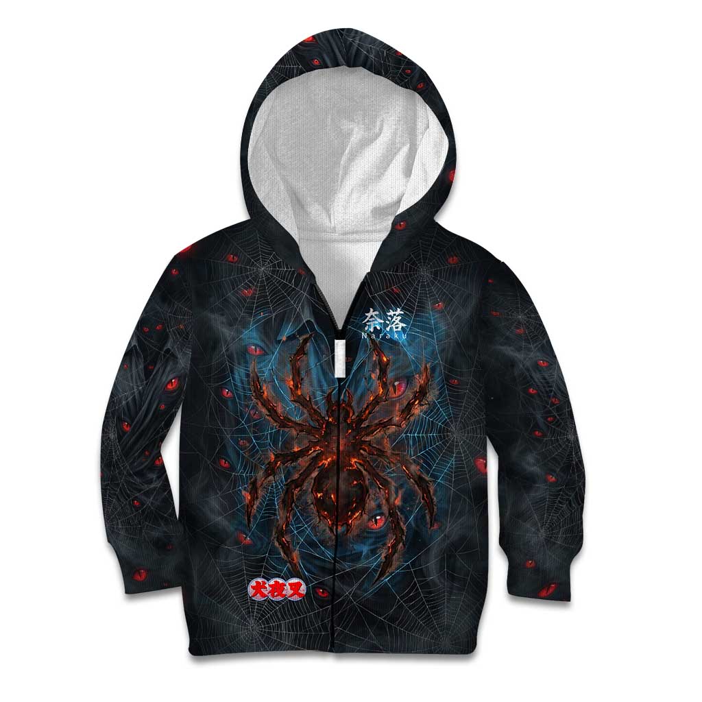 Naraku Inuyasha Series Kid Hoodie Dark Web Anime Style with Fiery Spider and Red Eyes