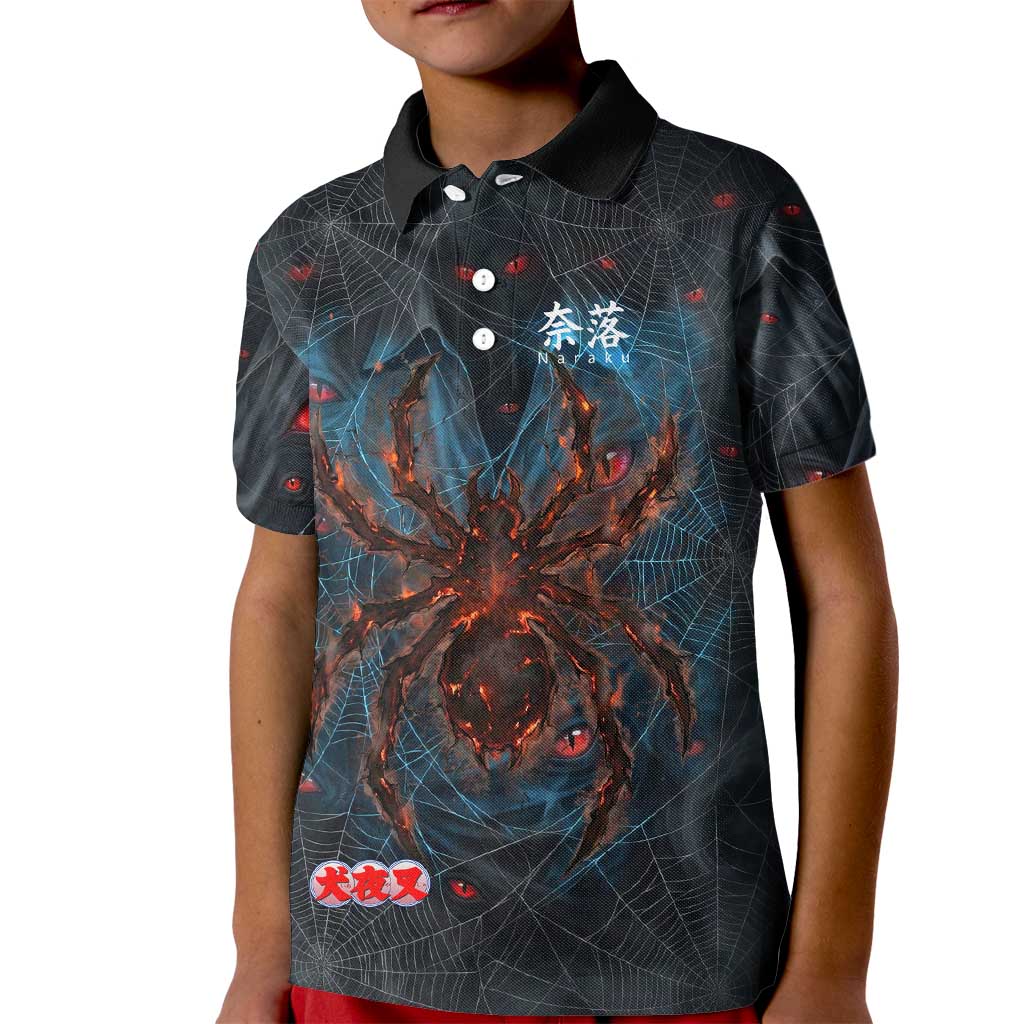 Naraku Inuyasha Series Kid Polo Shirt Dark Web Anime Style with Fiery Spider and Red Eyes