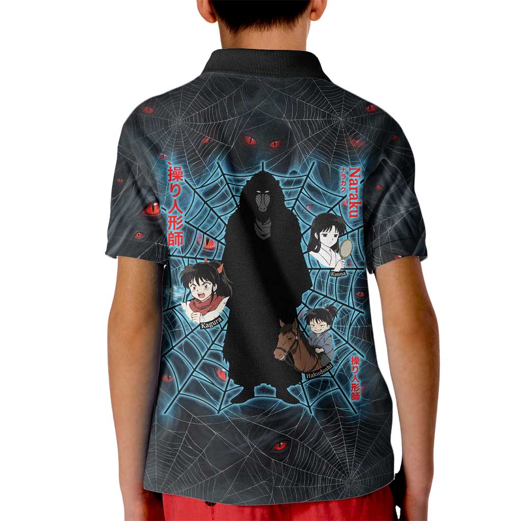 Naraku Inuyasha Series Kid Polo Shirt Dark Web Anime Style with Fiery Spider and Red Eyes