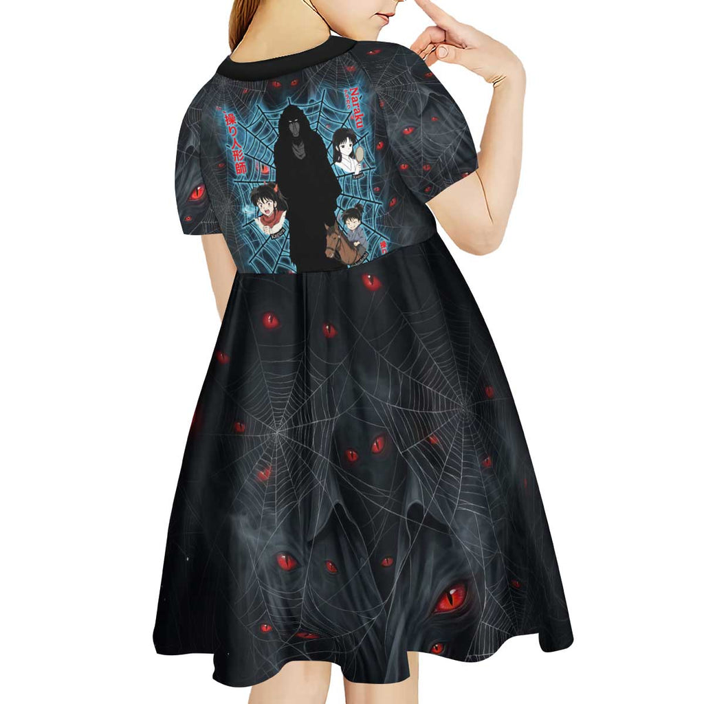 Naraku Inuyasha Series Kid Short Sleeve Dress Dark Web Anime Style with Fiery Spider and Red Eyes