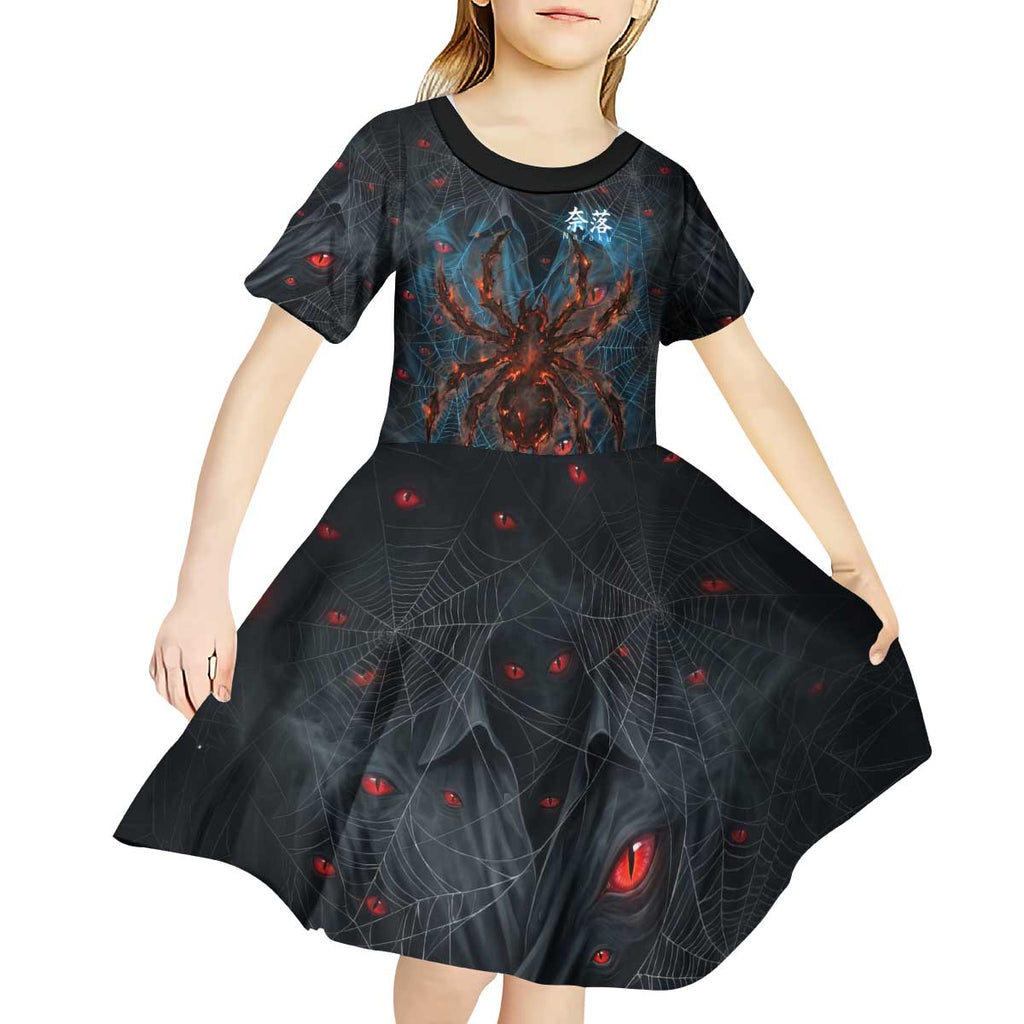 Naraku Inuyasha Series Kid Short Sleeve Dress Dark Web Anime Style with Fiery Spider and Red Eyes