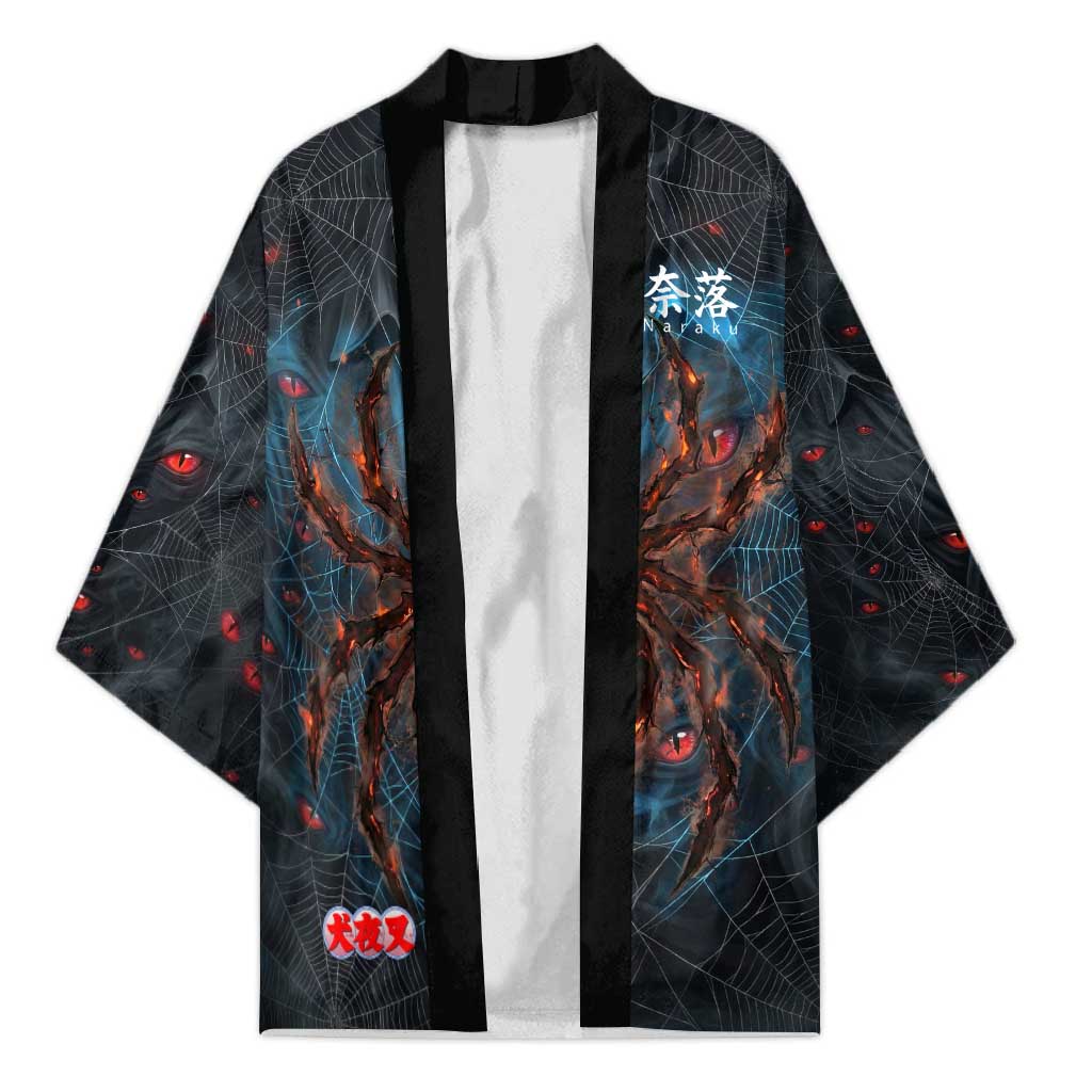 Naraku Inuyasha Series Kimono Dark Web Anime Style with Fiery Spider and Red Eyes