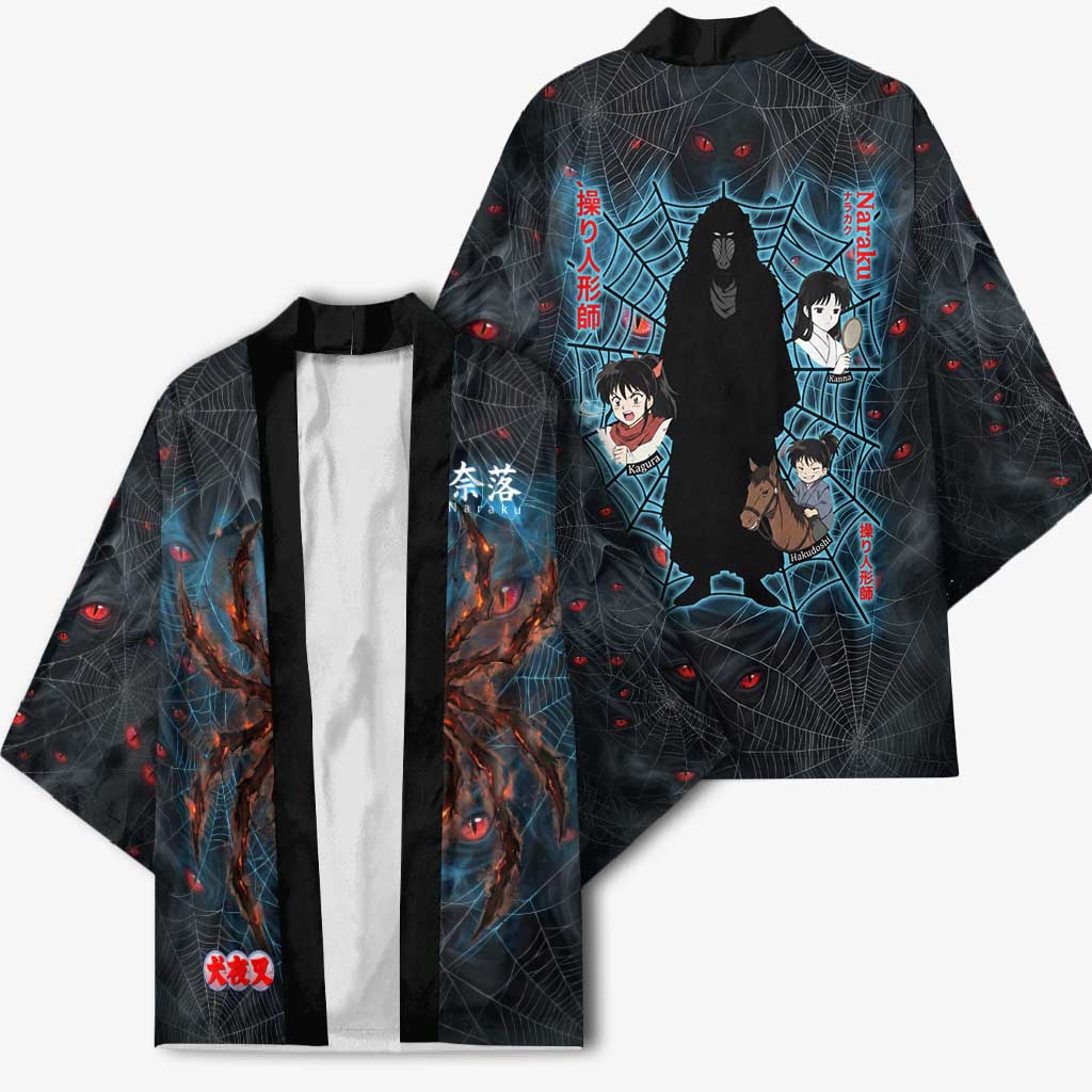 Naraku Inuyasha Series Kimono Dark Web Anime Style with Fiery Spider and Red Eyes