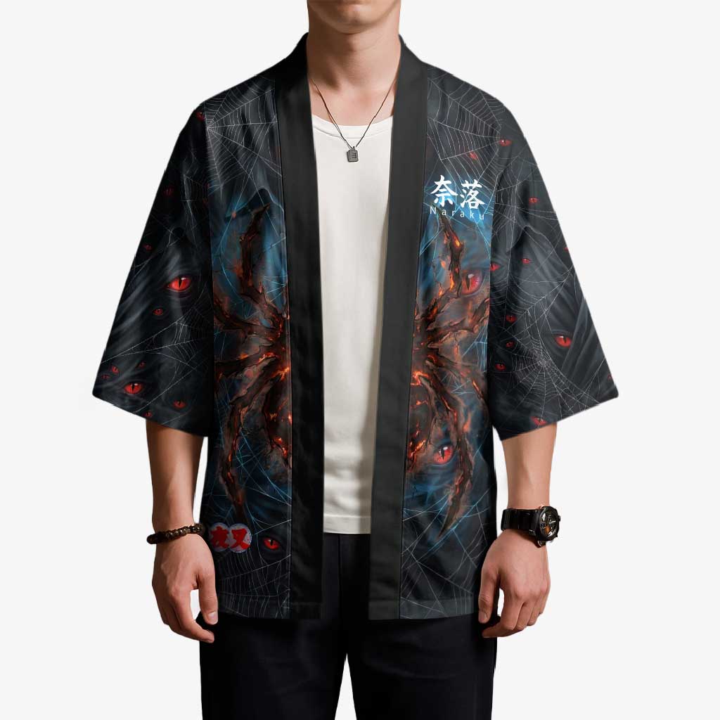 Naraku Inuyasha Series Kimono Dark Web Anime Style with Fiery Spider and Red Eyes