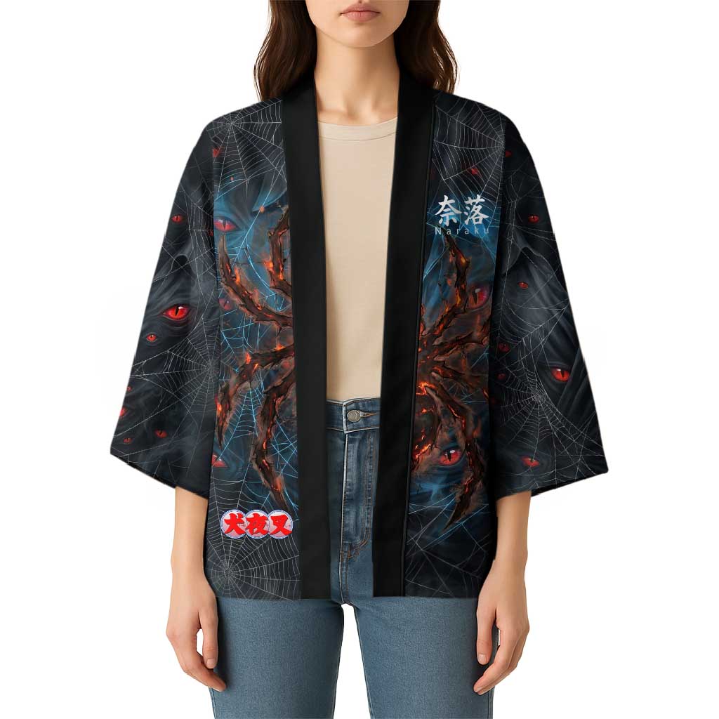 Naraku Inuyasha Series Kimono Dark Web Anime Style with Fiery Spider and Red Eyes