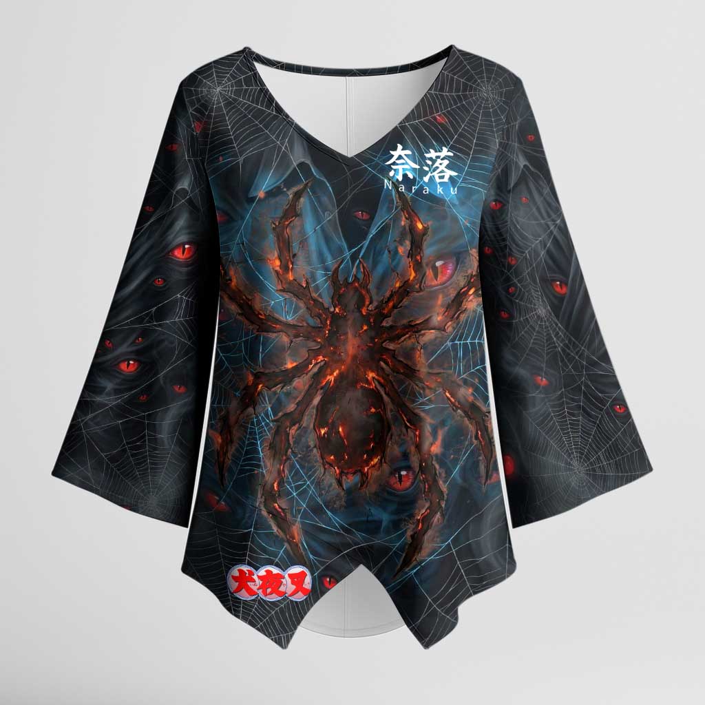 Naraku Inuyasha Series Kimono Sleeve Blouse Dark Web Anime Style with Fiery Spider and Red Eyes