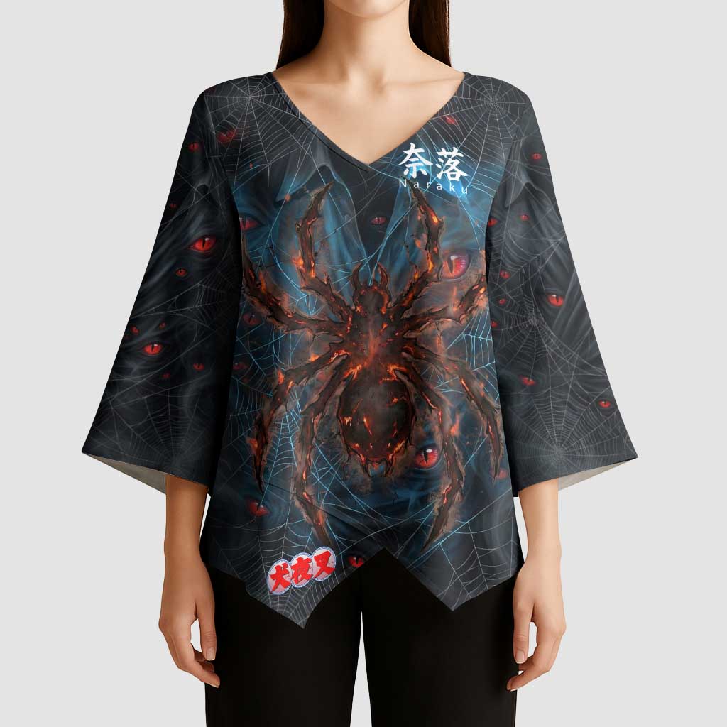 Naraku Inuyasha Series Kimono Sleeve Blouse Dark Web Anime Style with Fiery Spider and Red Eyes