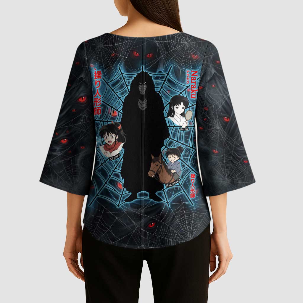 Naraku Inuyasha Series Kimono Sleeve Blouse Dark Web Anime Style with Fiery Spider and Red Eyes