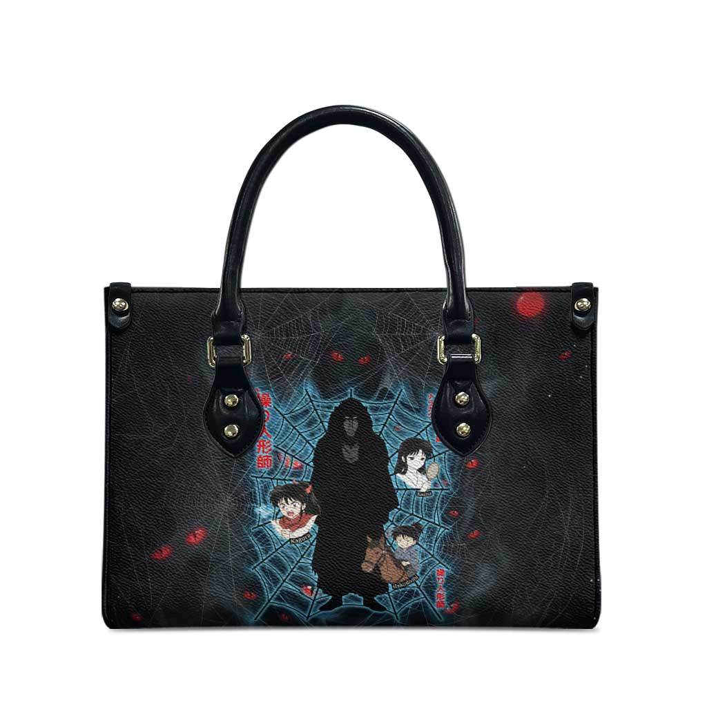 Naraku Inuyasha Series Leather Bag Dark Web Anime Style with Fiery Spider and Red Eyes