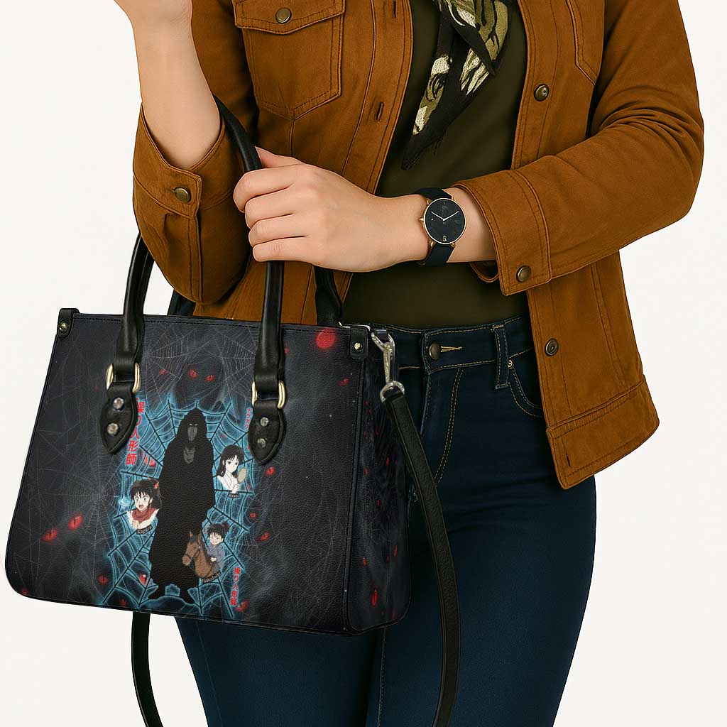 Naraku Inuyasha Series Leather Bag Dark Web Anime Style with Fiery Spider and Red Eyes