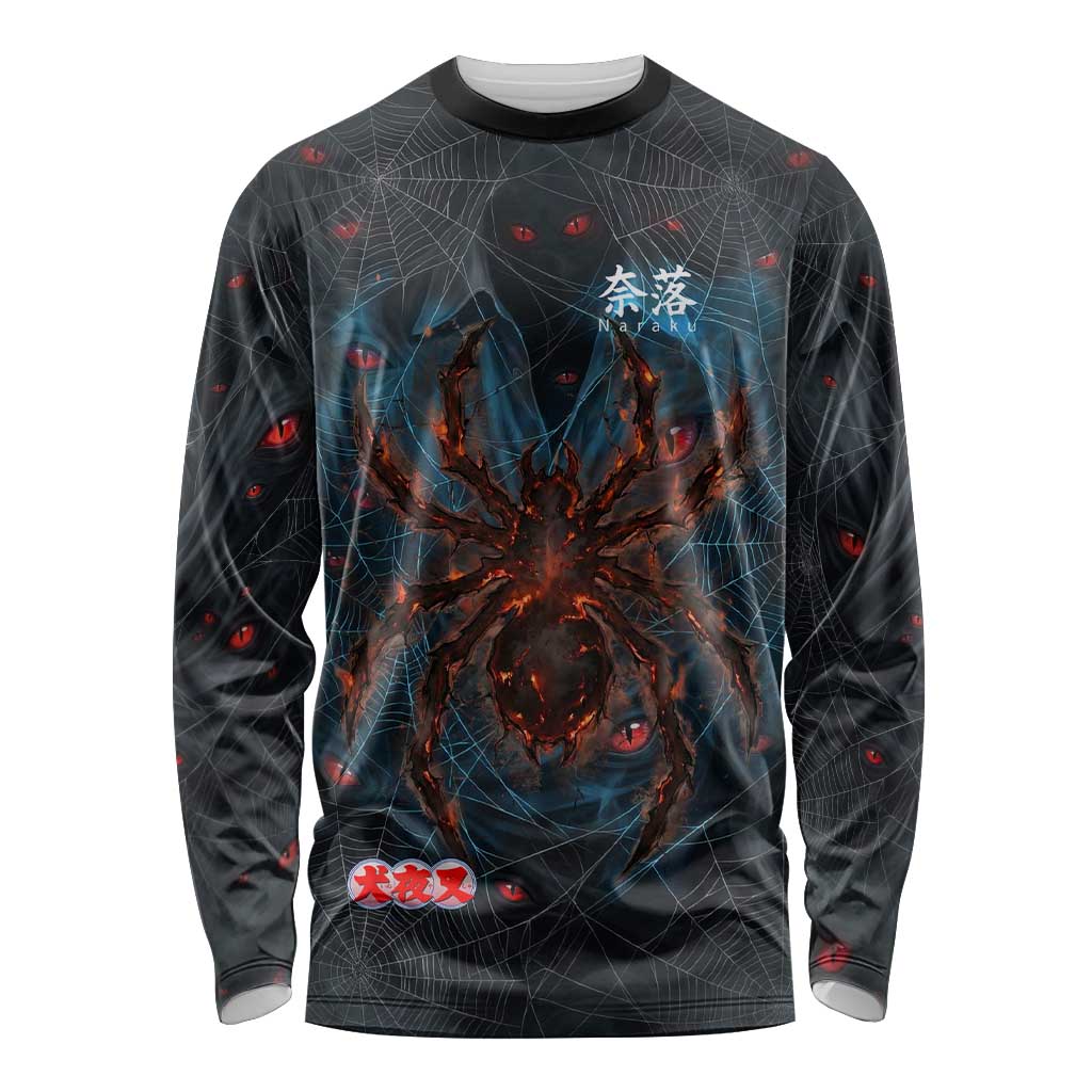 Naraku Inuyasha Series Long Sleeve Shirt Dark Web Anime Style with Fiery Spider and Red Eyes