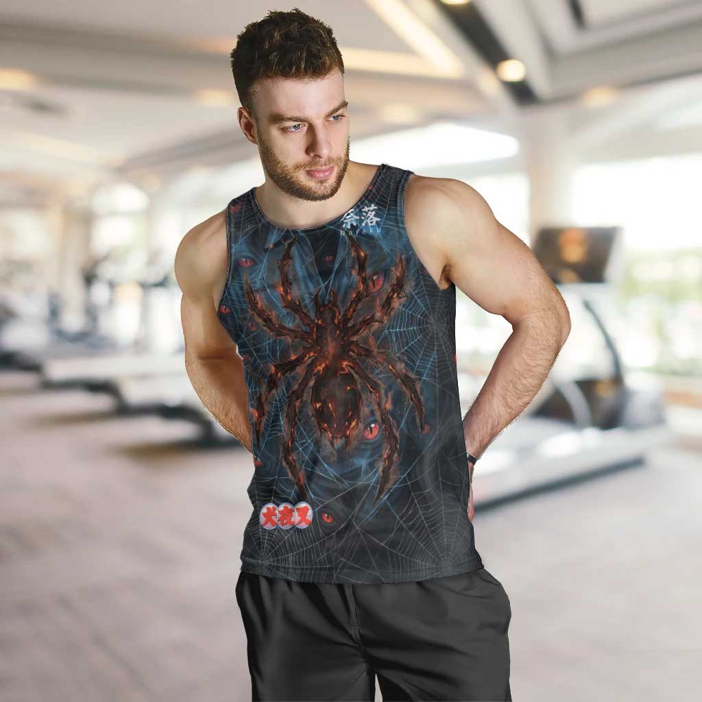 Naraku Inuyasha Series Men Tank Top Dark Web Anime Style with Fiery Spider and Red Eyes