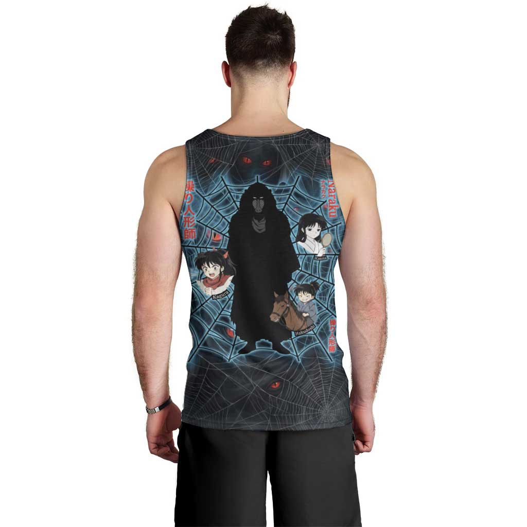 Naraku Inuyasha Series Men Tank Top Dark Web Anime Style with Fiery Spider and Red Eyes