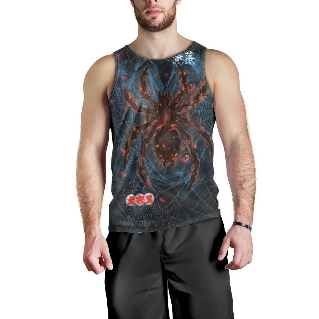 Naraku Inuyasha Series Men Tank Top Dark Web Anime Style with Fiery Spider and Red Eyes