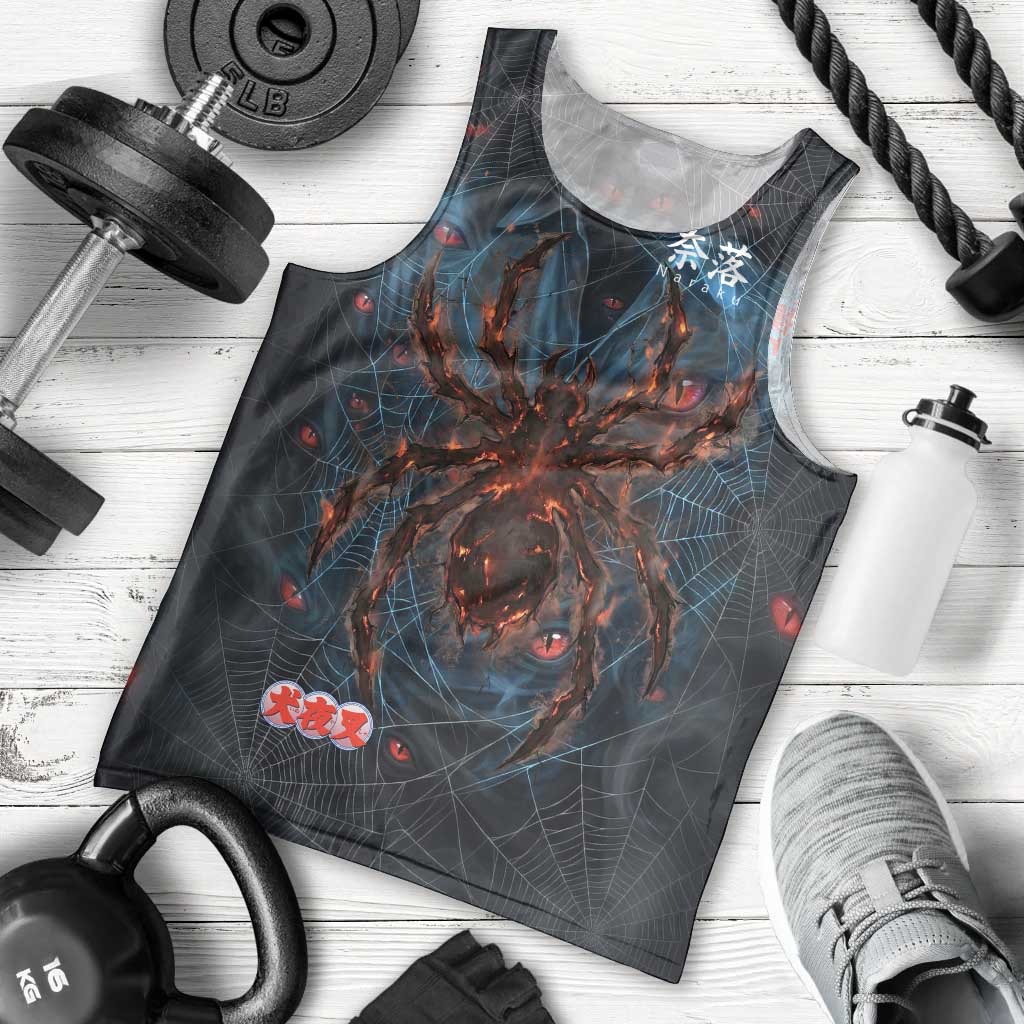 Naraku Inuyasha Series Men Tank Top Dark Web Anime Style with Fiery Spider and Red Eyes