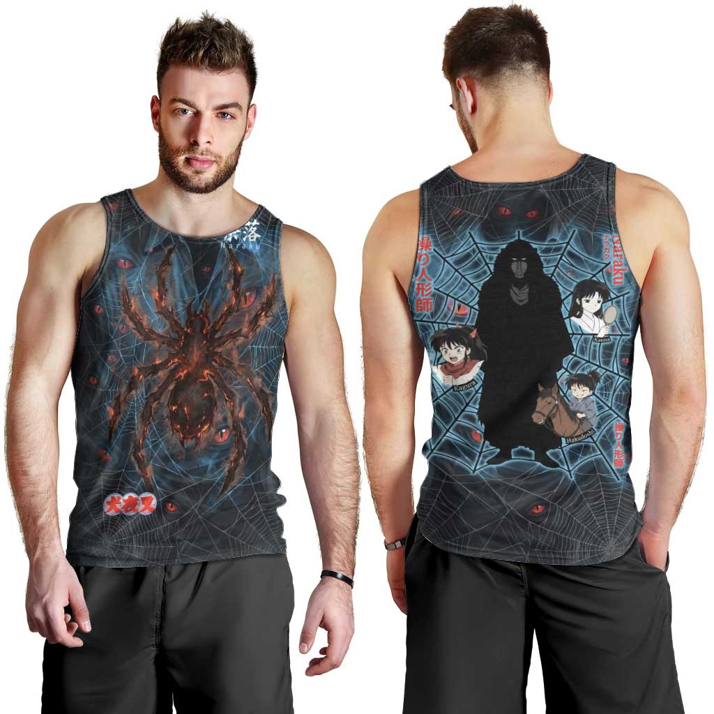 Naraku Inuyasha Series Men Tank Top Dark Web Anime Style with Fiery Spider and Red Eyes