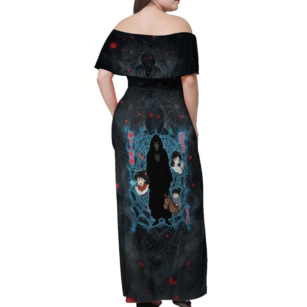 Naraku Inuyasha Series Off Shoulder Maxi Dress Dark Web Anime Style with Fiery Spider and Red Eyes
