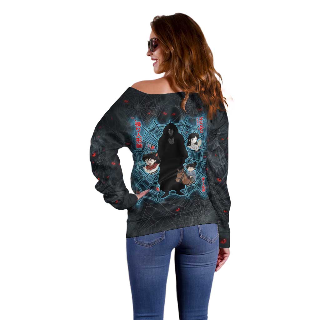 Naraku Inuyasha Series Off Shoulder Sweater Dark Web Anime Style with Fiery Spider and Red Eyes