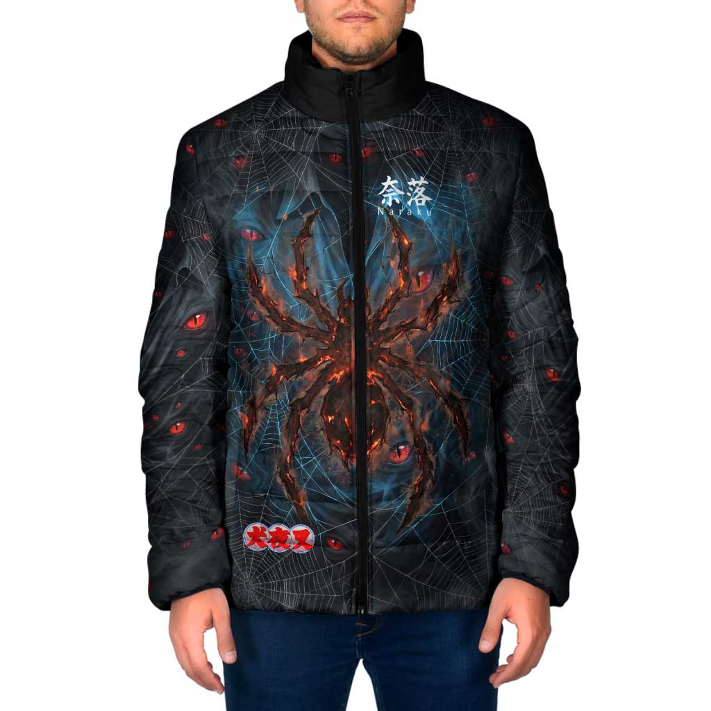 Naraku Inuyasha Series Padded Jacket Dark Web Anime Style with Fiery Spider and Red Eyes