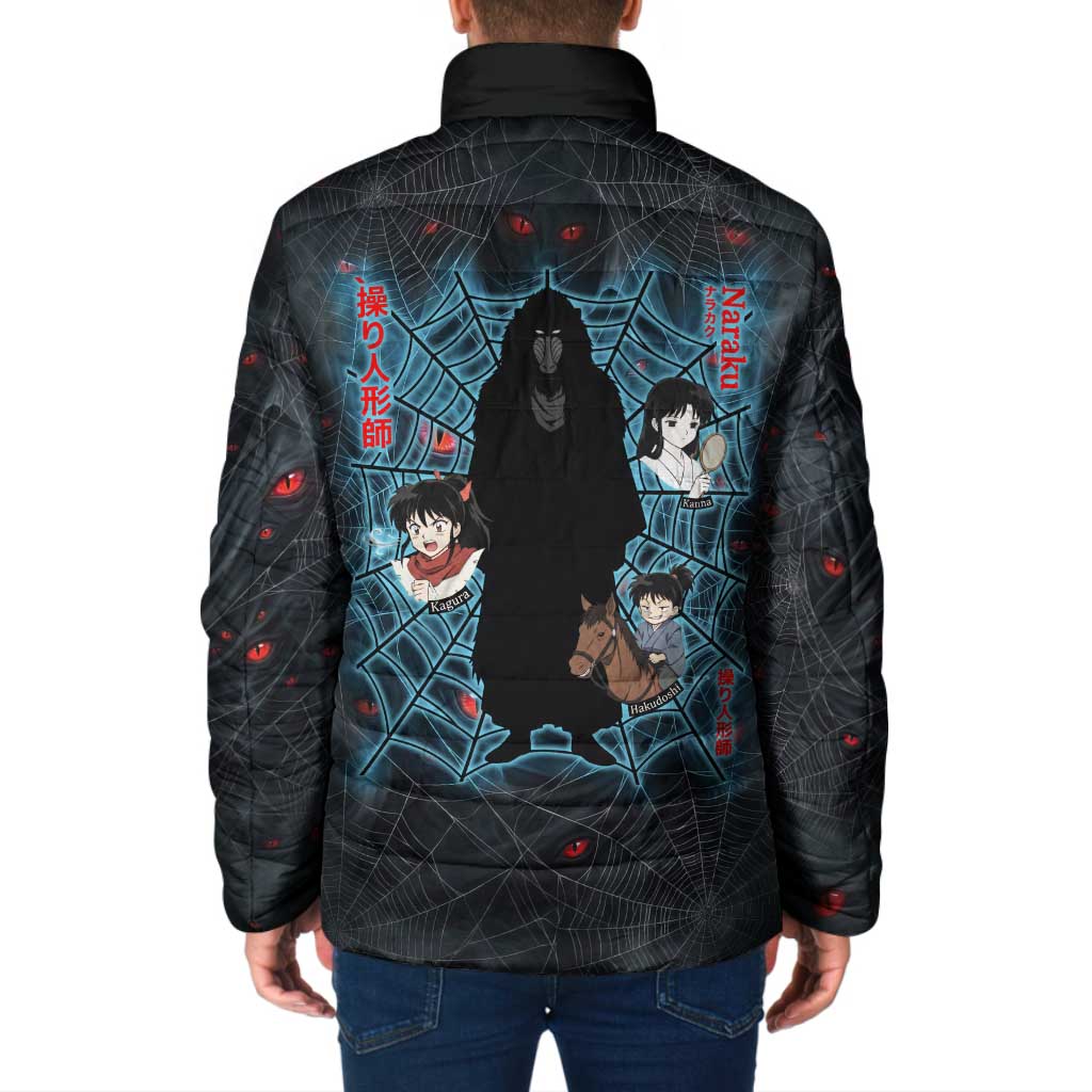 Naraku Inuyasha Series Padded Jacket Dark Web Anime Style with Fiery Spider and Red Eyes