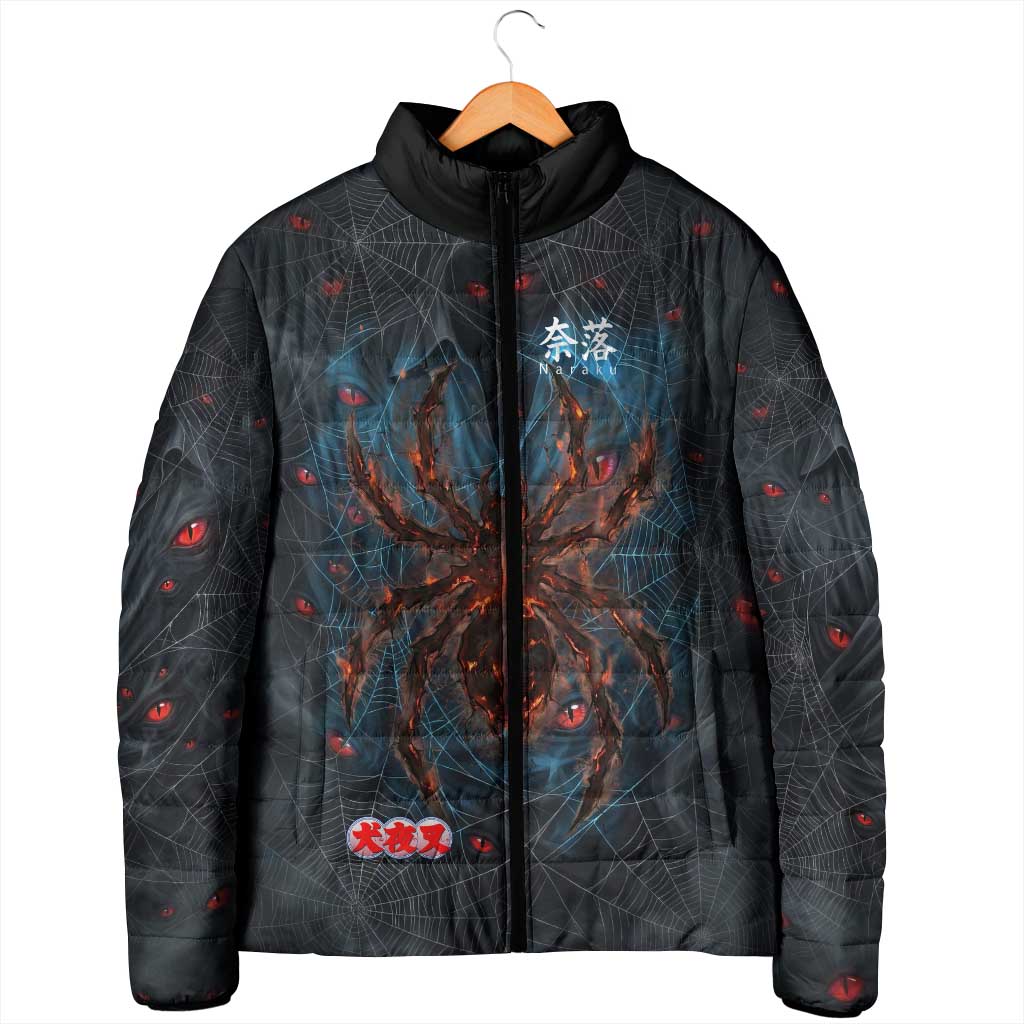 Naraku Inuyasha Series Padded Jacket Dark Web Anime Style with Fiery Spider and Red Eyes