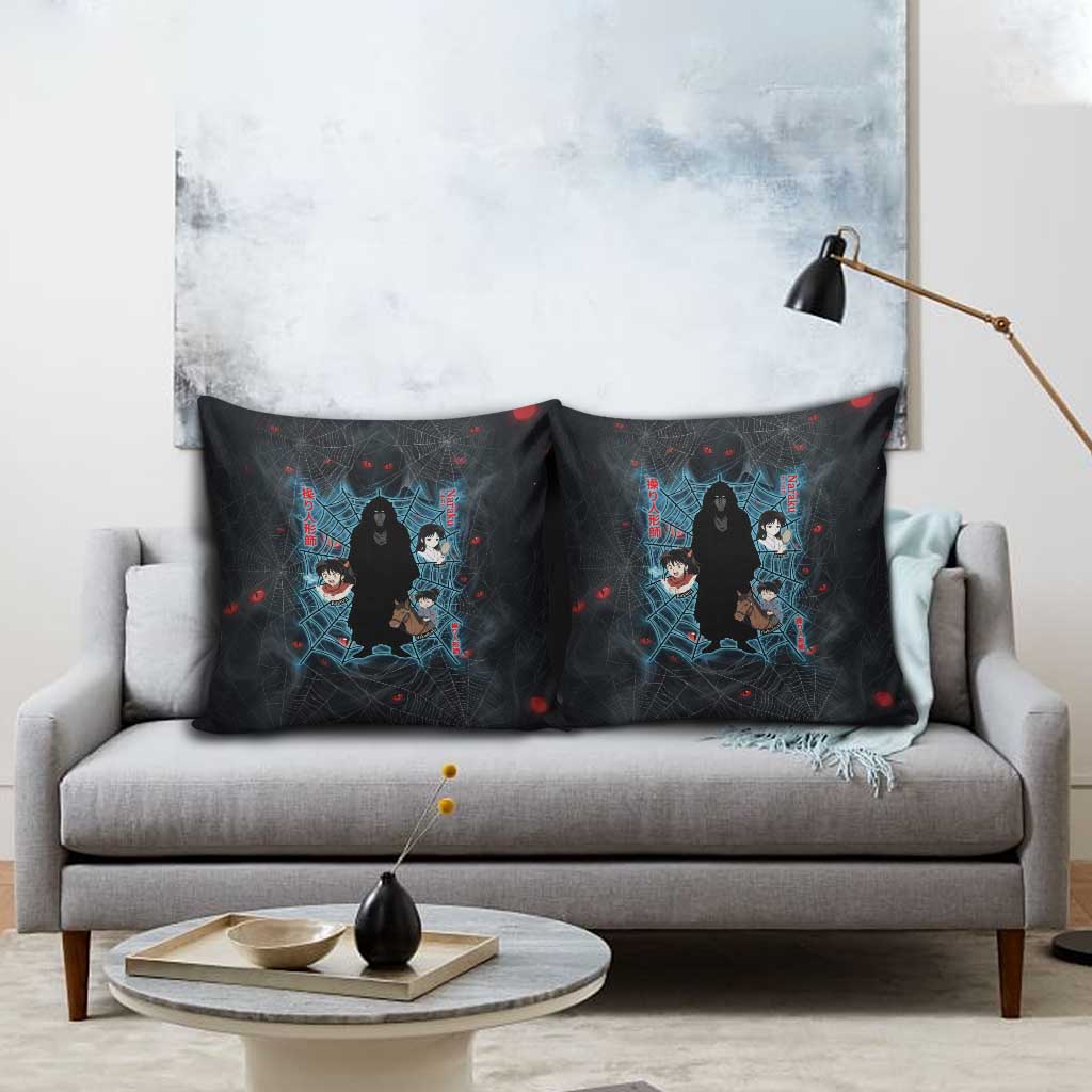 Naraku Inuyasha Series Pillow Cover Dark Web Anime Style with Fiery Spider and Red Eyes