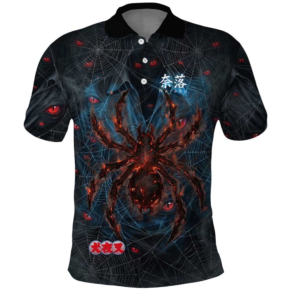 Naraku Inuyasha Series Polo Shirt Dark Web Anime Style with Fiery Spider and Red Eyes