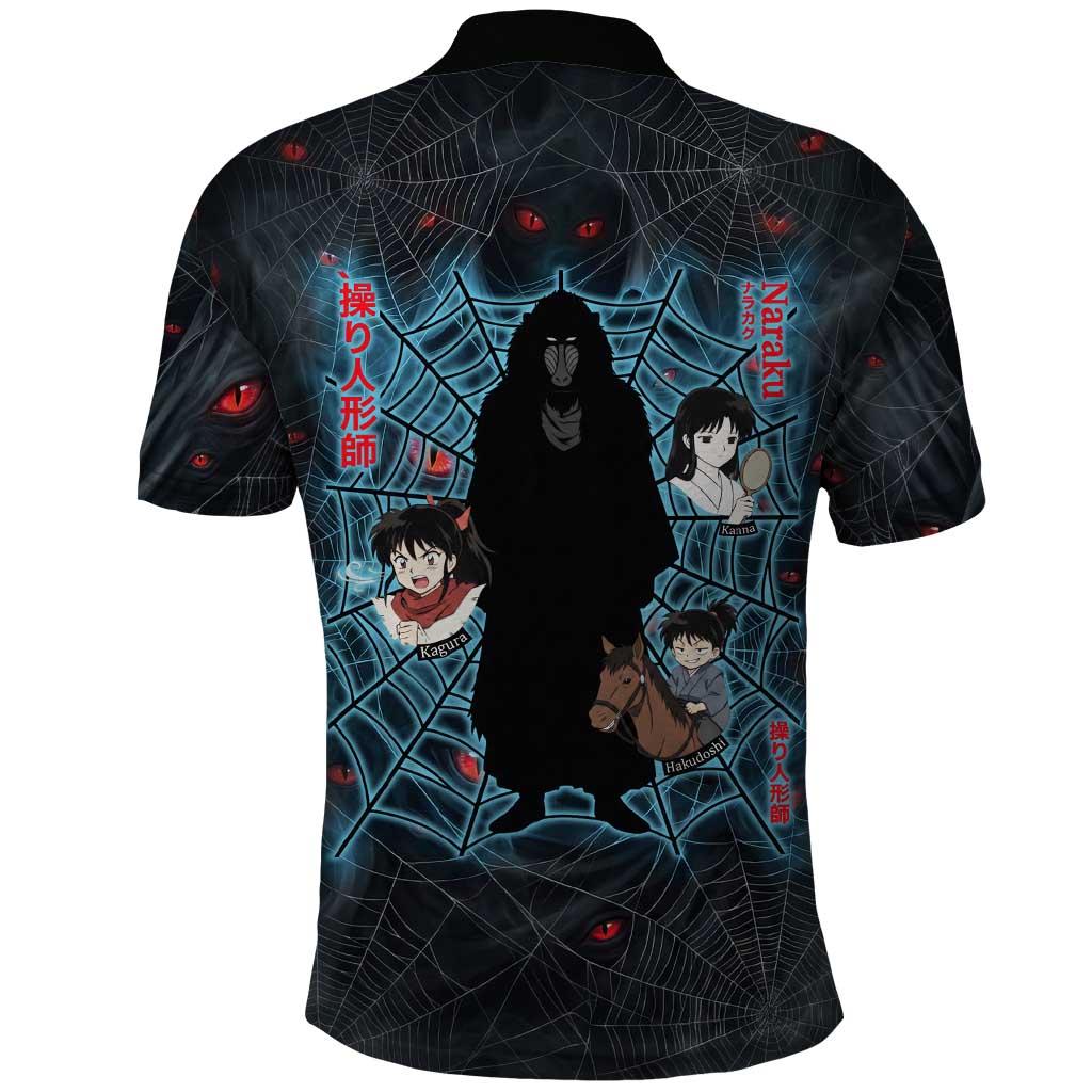 Naraku Inuyasha Series Polo Shirt Dark Web Anime Style with Fiery Spider and Red Eyes